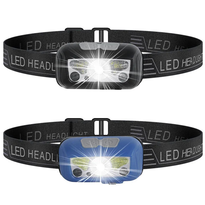 Black or blue sensor headlight with USB charging and red white LED beads for outdoor running