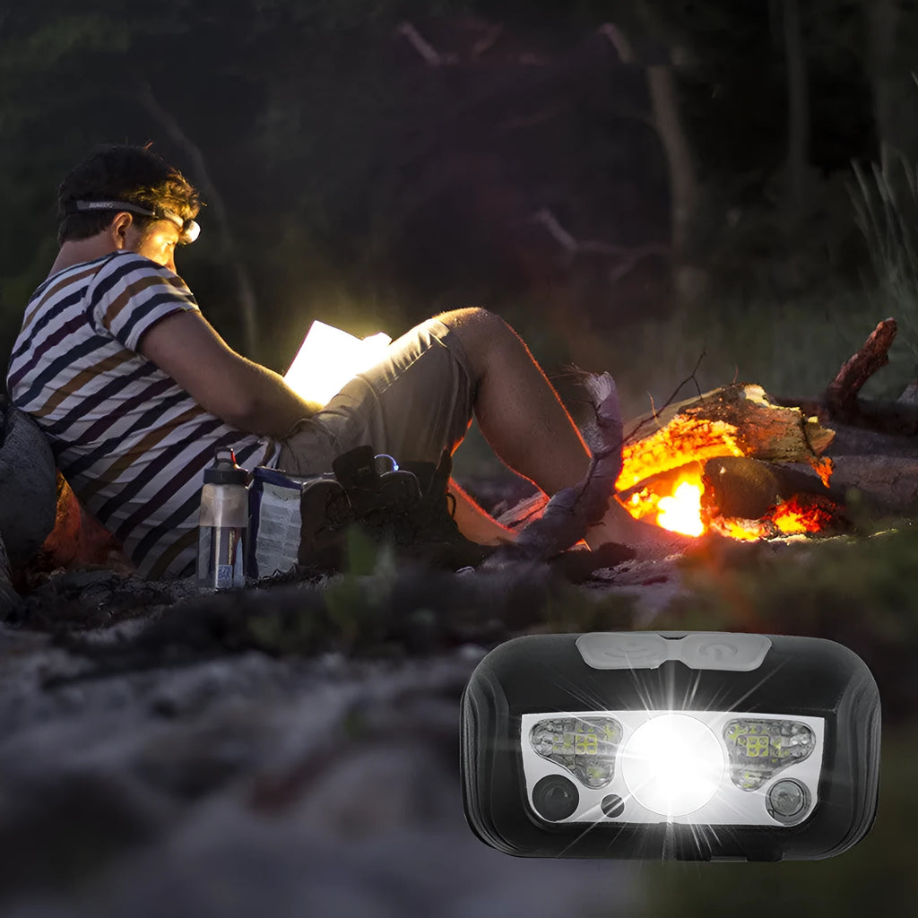 Black or blue sensor headlight with USB charging and red white LED beads for outdoor running