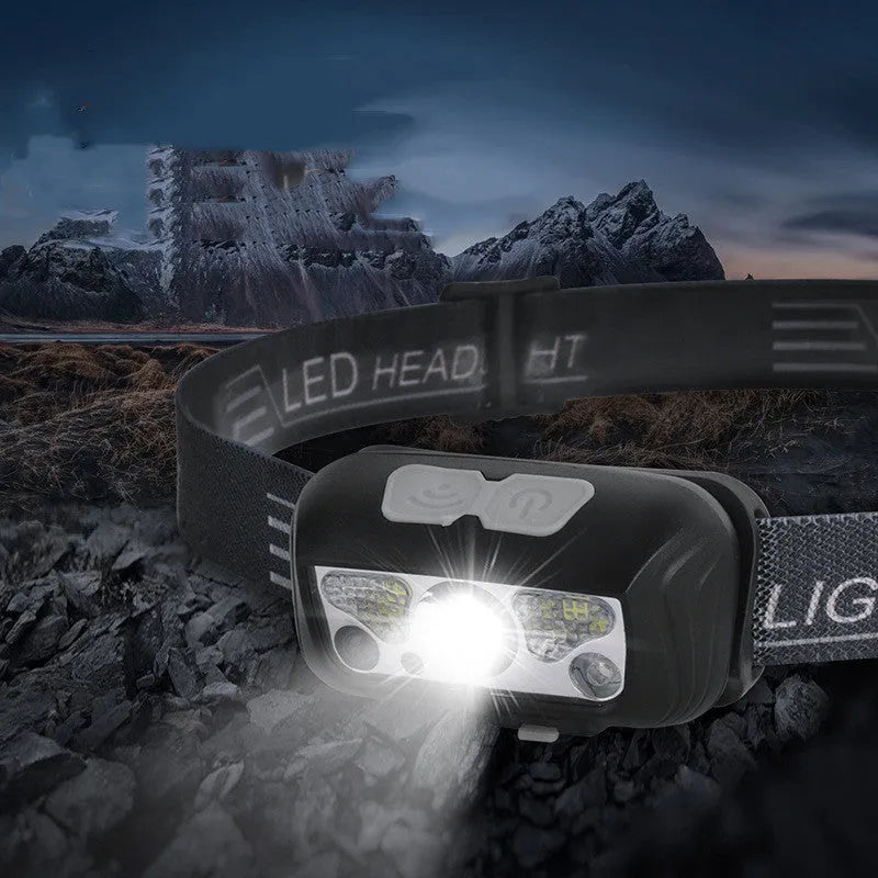 Black or blue sensor headlight with USB charging and red white LED beads for outdoor running
