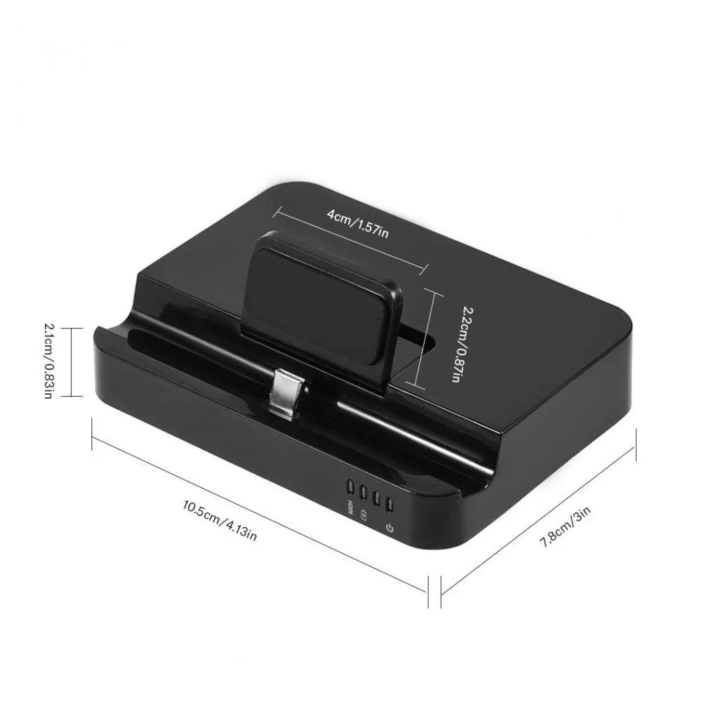 Black mobile phone to HD converter dock with USB-C input and HDMI output port