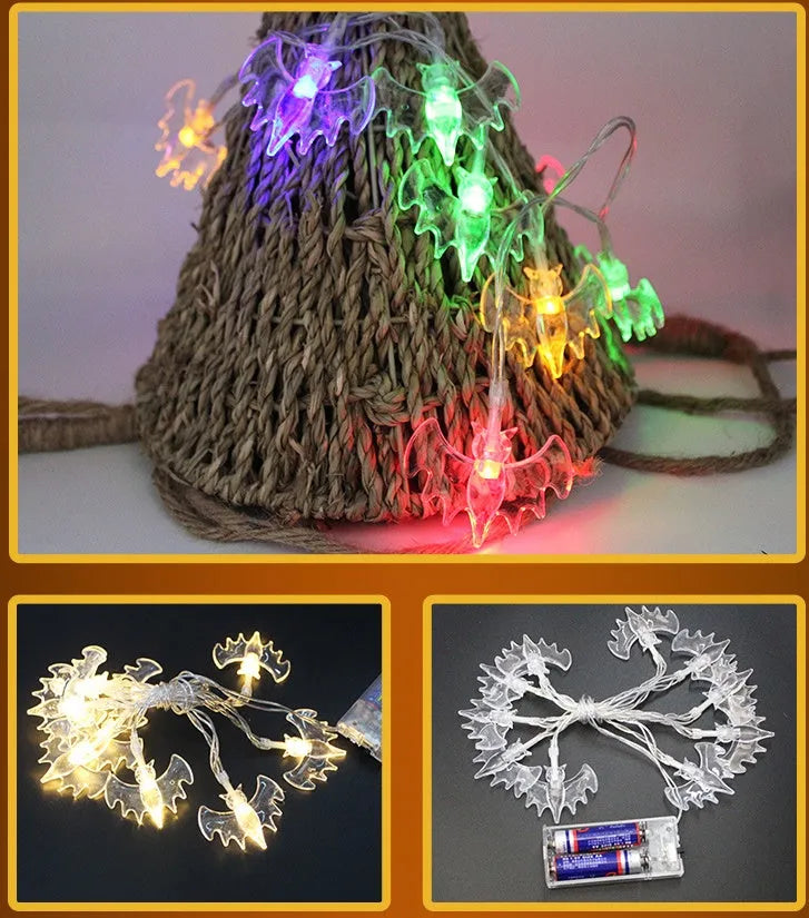 Halloween LED string lights with pumpkin ghost bat spider lantern decorations on 1.2m battery-powered string