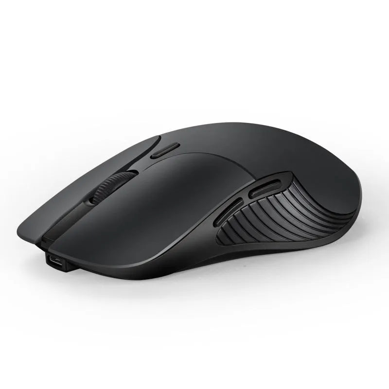 Blue Smart Voice Mouse with voice control button and 2.4G USB receiver on a desk.