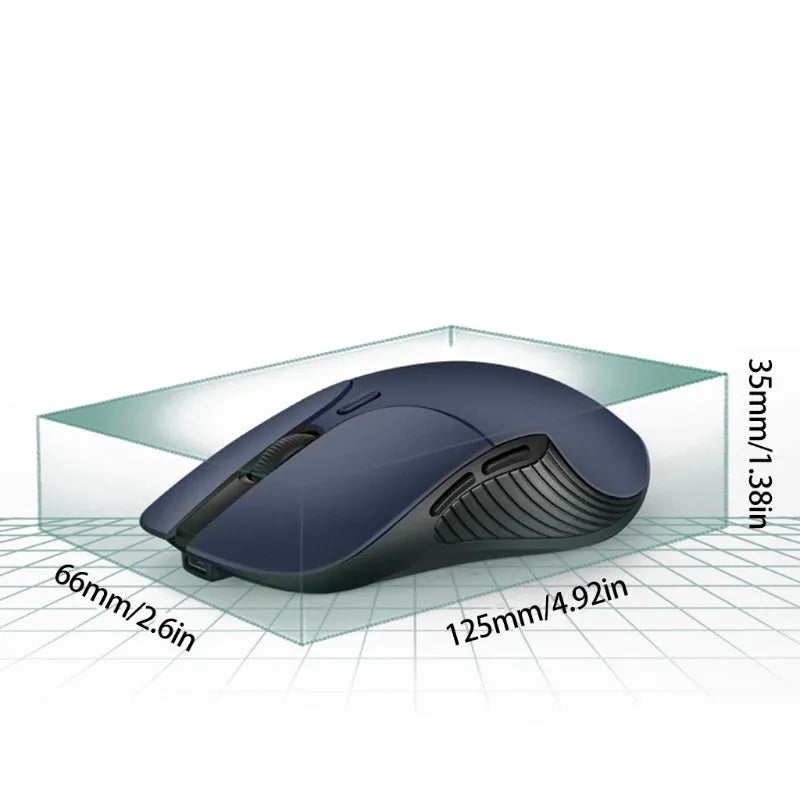 Blue Smart Voice Mouse with voice control button and 2.4G USB receiver on a desk.