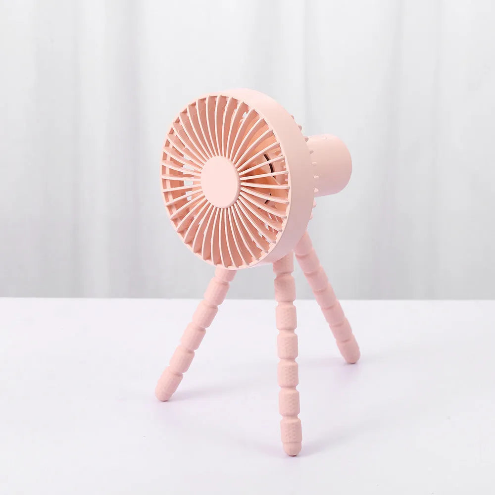 USB rechargeable desk fan with bendable neck on an adjustable octopus tripod stand.
