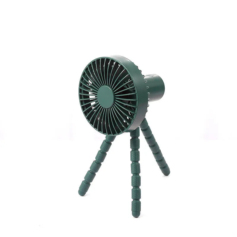 USB rechargeable desk fan with bendable neck on an adjustable octopus tripod stand.