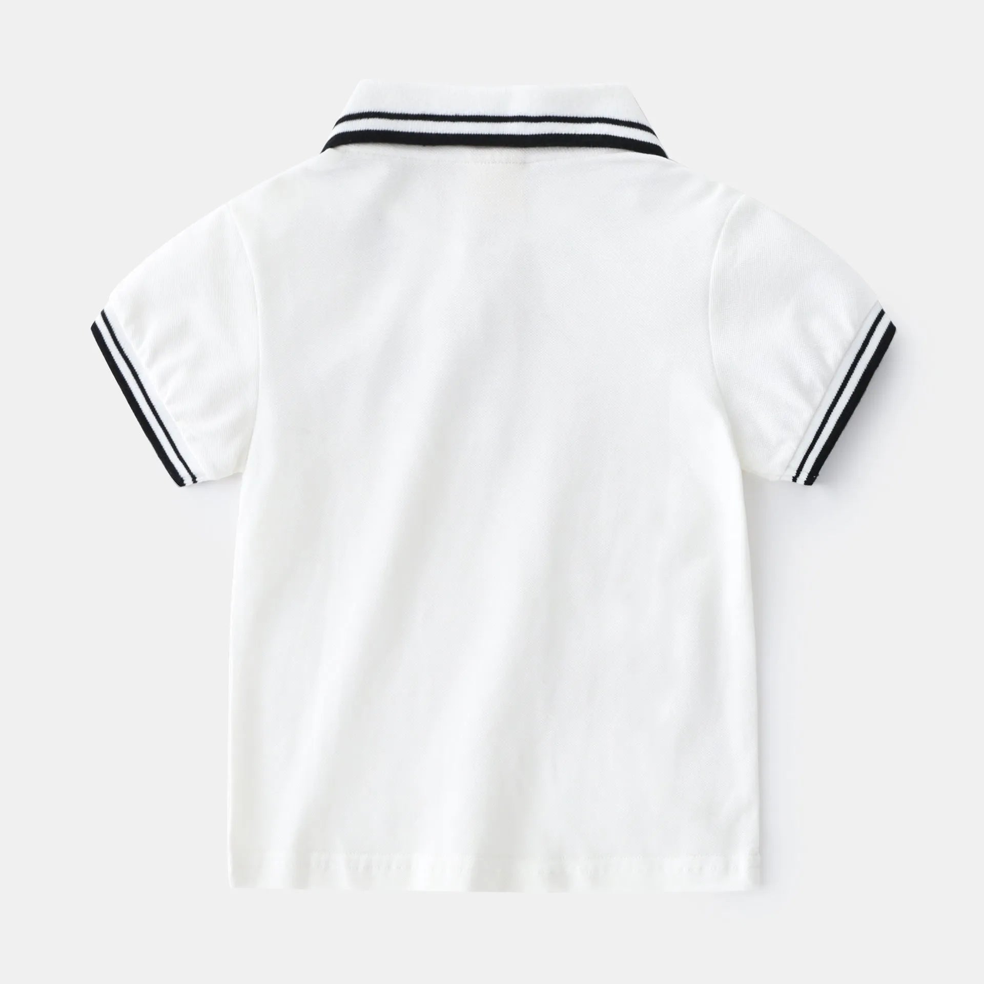 Boys' white and black cotton polo shirt short sleeve summer t-shirt for children