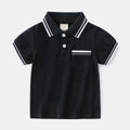 Boys' white and black cotton polo shirt short sleeve summer t-shirt for children