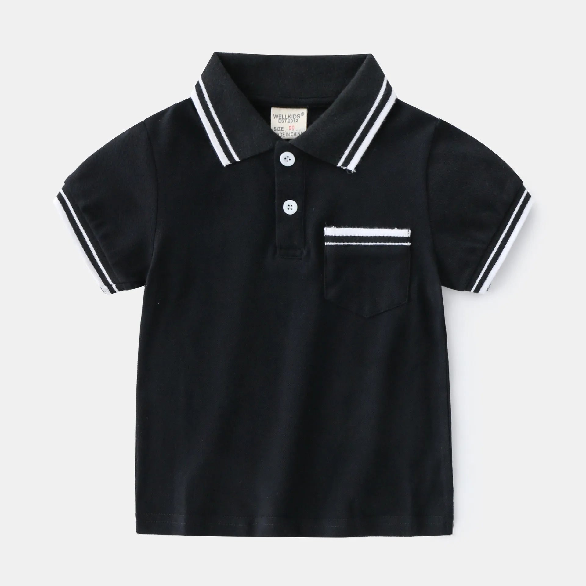Boys' white and black cotton polo shirt short sleeve summer t-shirt for children