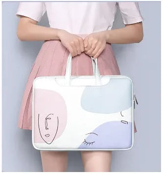 Blue waterproof PU leather laptop bag for 15.6-inch notebooks with zipper closure