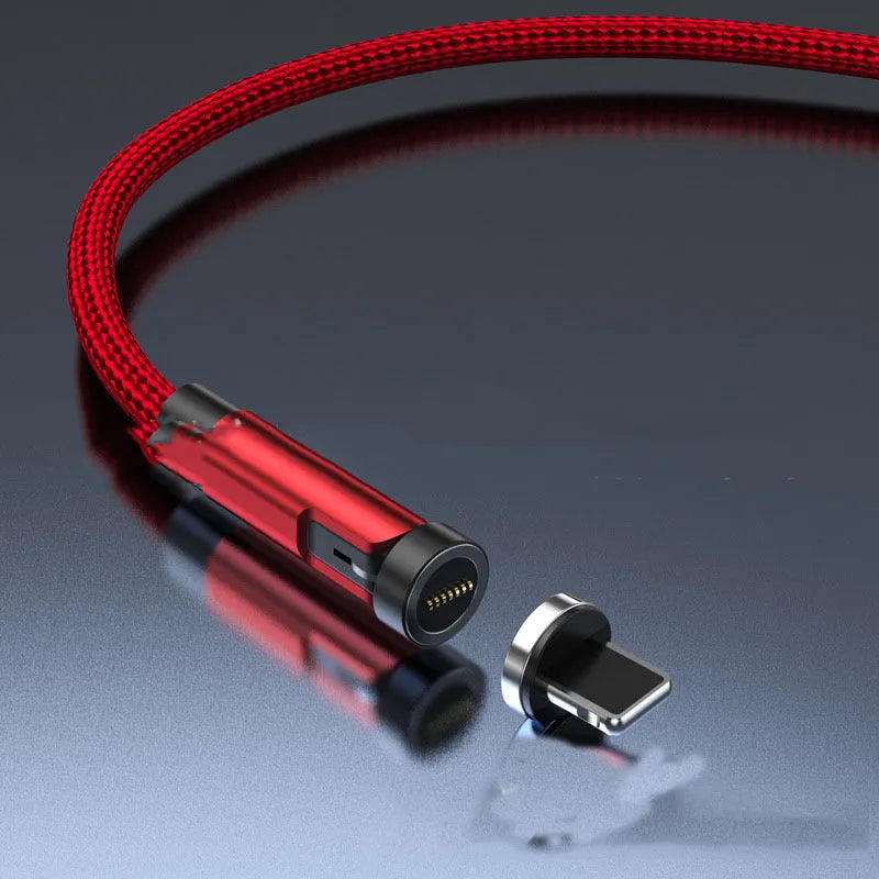 Black rotating magnetic charging cable with interchangeable Android, Apple, and USB-C connector heads