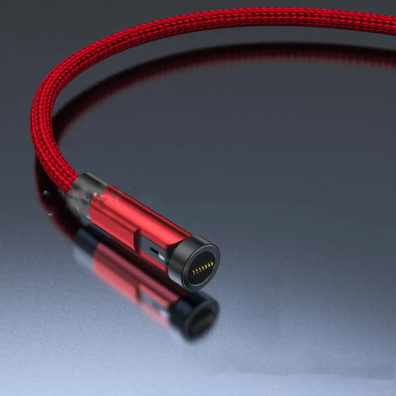 Black rotating magnetic charging cable with interchangeable Android, Apple, and USB-C connector heads