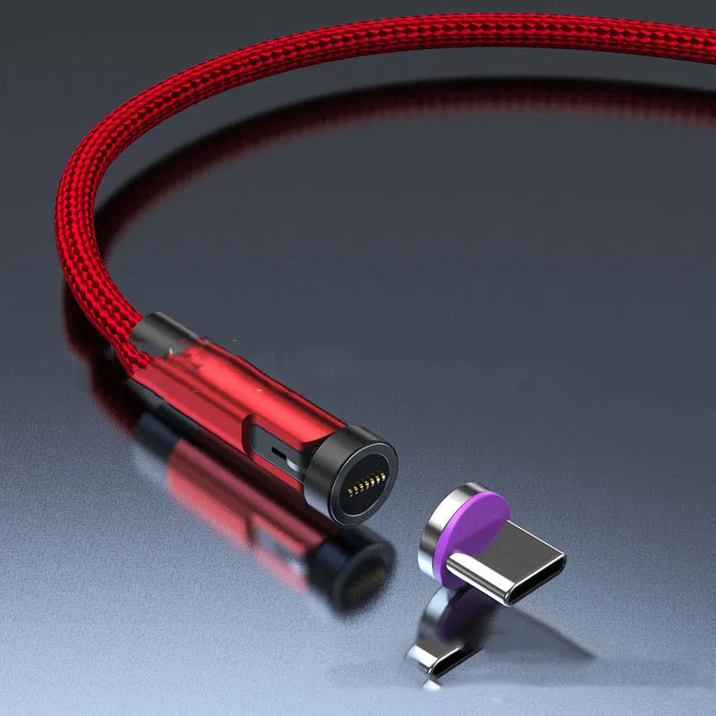 Black rotating magnetic charging cable with interchangeable Android, Apple, and USB-C connector heads
