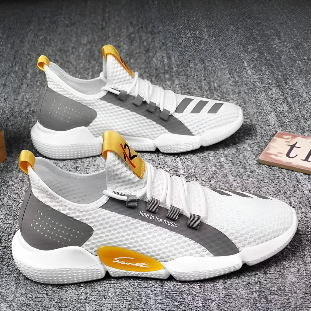 Men's breathable lace-up casual sports shoes, low heel 1-3cm, available in white, yellow, black, sizes 39-44