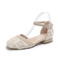 Women's apricot D'Orsay flats with ankle strap and 3cm low heel