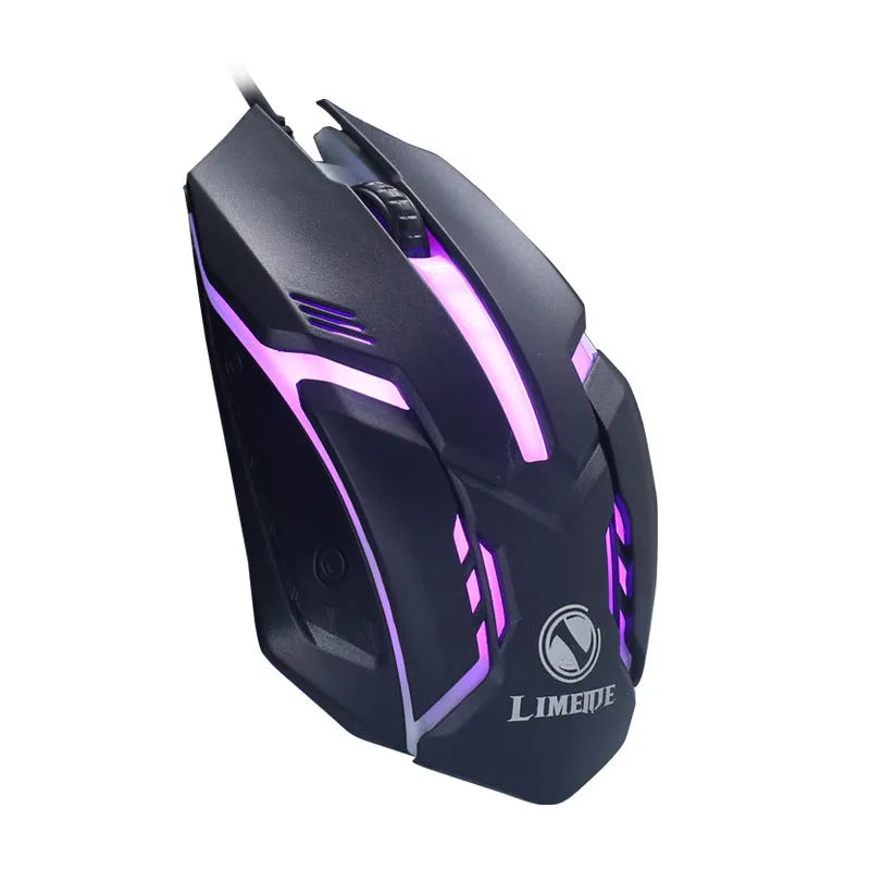 Wired luminous computer mouse with USB connector and colourful glow illumination