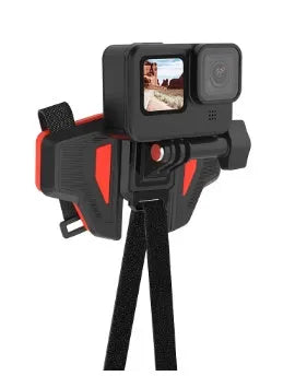 Black motorcycle helmet chin strap mount bracket for GoPro and action cameras with stainless steel clip