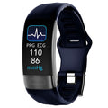 Smart bracelet with touch screen displaying health metrics including body temperature, heart rate, and ECG data