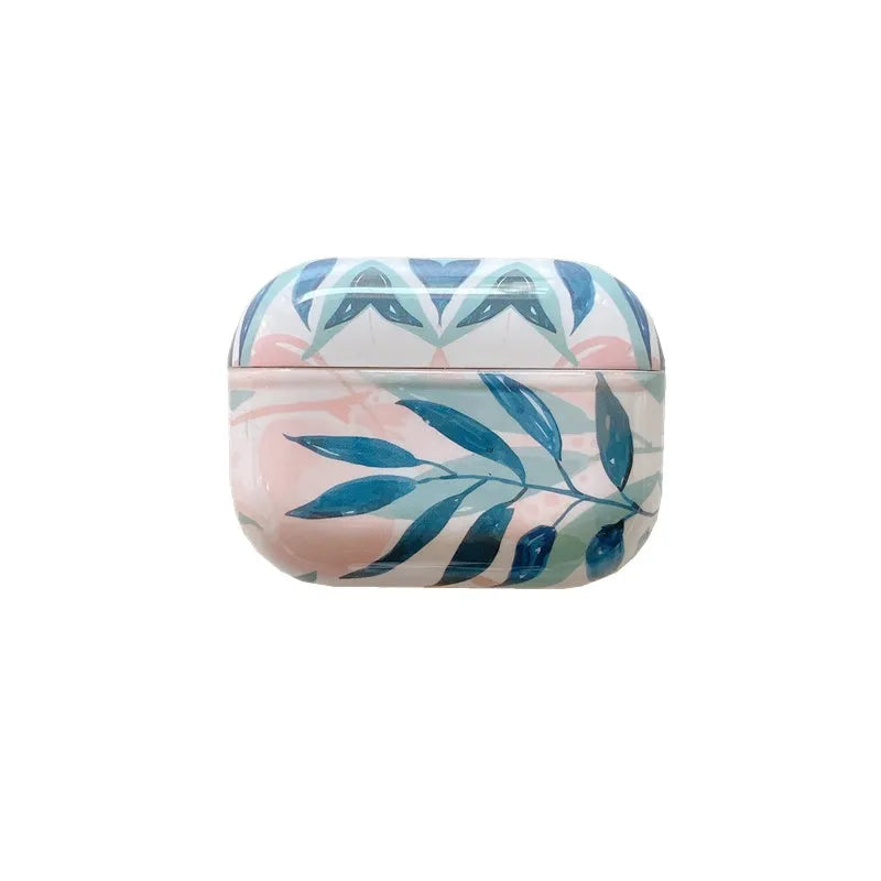 Blue and green banana leaves design TPU case for Apple AirPods 1, 2 and Pro models