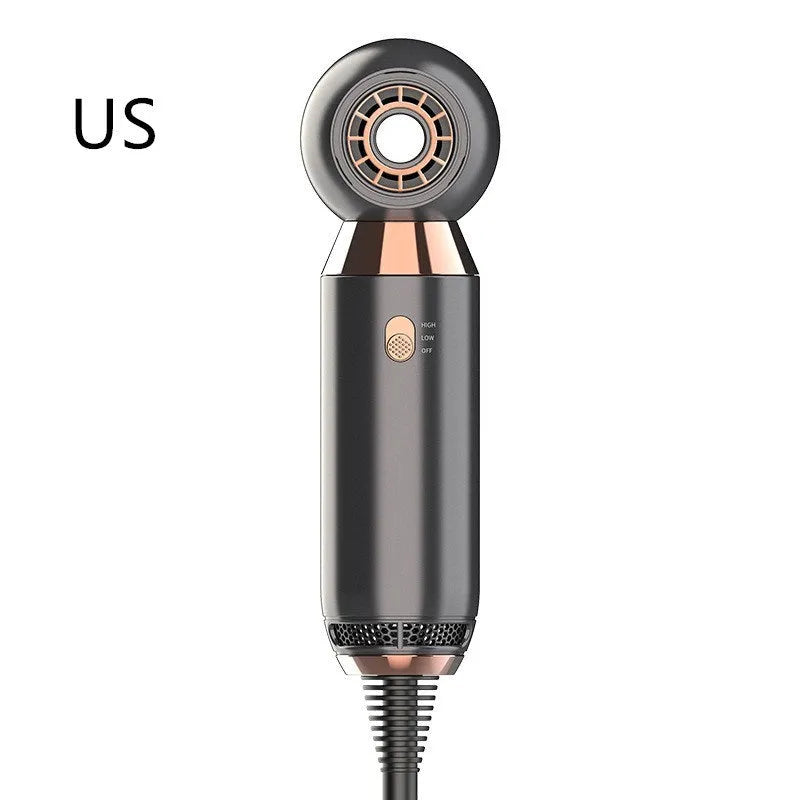 Leafless blower with a foldable handle showing three-speed control for cold and hot air settings