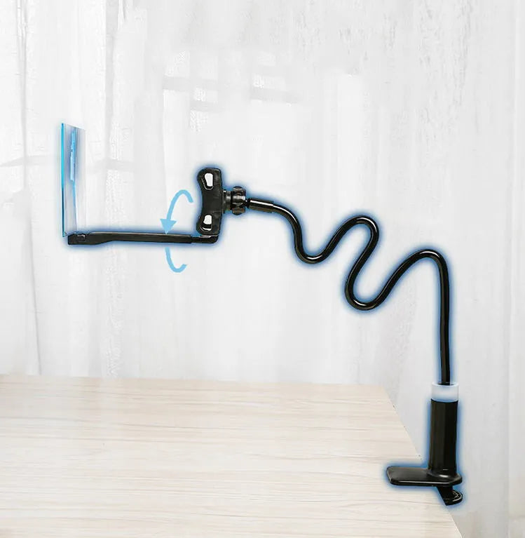Black mobile phone screen magnifier with 12-inch acrylic lens on a folding, adjustable stand.