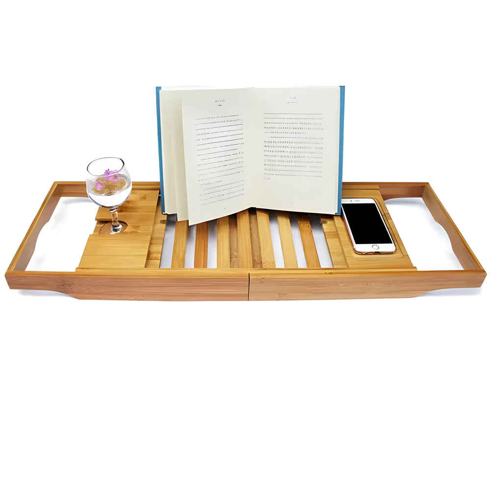 Single tier natural bamboo bathtub frame used for desktop bathroom storage