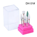 Tungsten steel nail drill bit set with six different bits and a brush in a clear case.