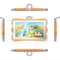 Cartoon-coloured 7-inch children's learning tablet with integrated stand shown in use.
