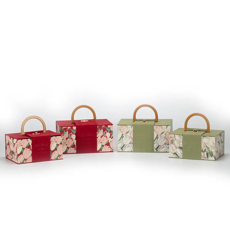 French Tulip small flannel gift box cosmetic case in matcha green colour with cloth finish