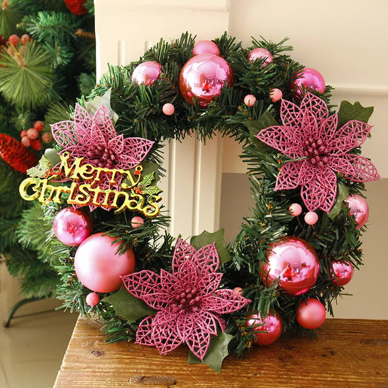 30cm multicolour plastic Christmas wreath with traditional foliage design for door decoration