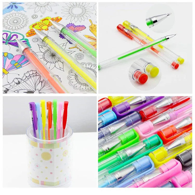 100-colour gel pen and highlighter set with dual tip sizes in plastic barrels
