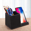 Leather wireless charging station with integrated pen holder compartment for desk organisation