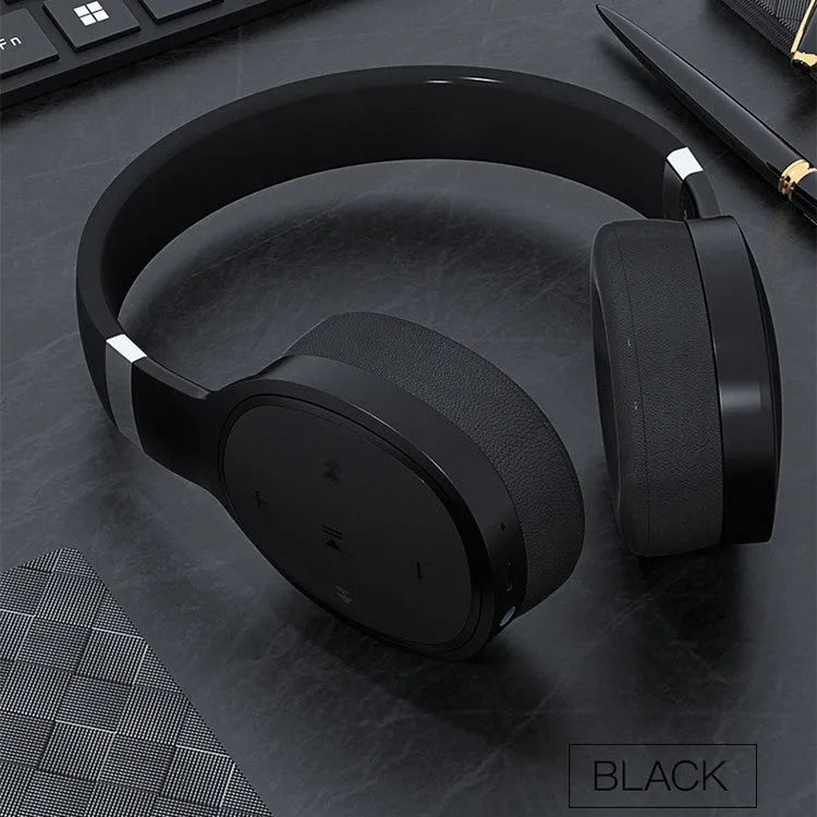 Wireless Bluetooth headset in black colour with adjustable headband and memory foam ear cushions