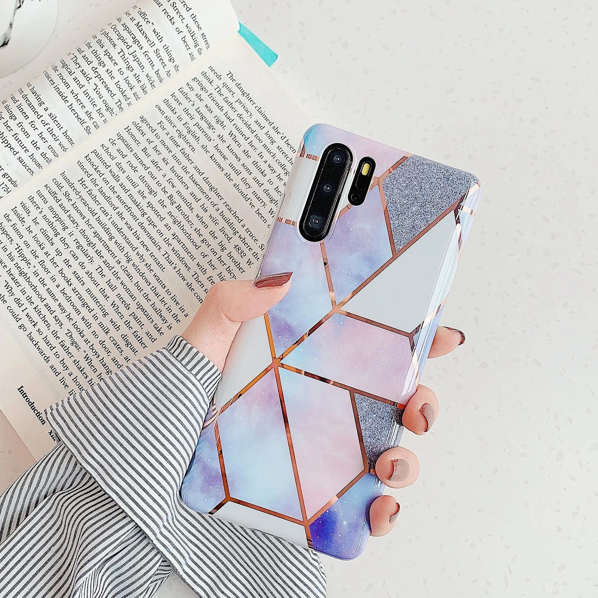 Electroplated marble Huawei phone case in TPU back cover design for Mate and P series smartphones