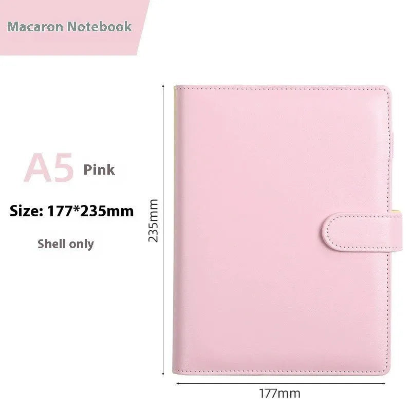 A5 PU leather zipper notebook shell in solid colour, shown open and closed.