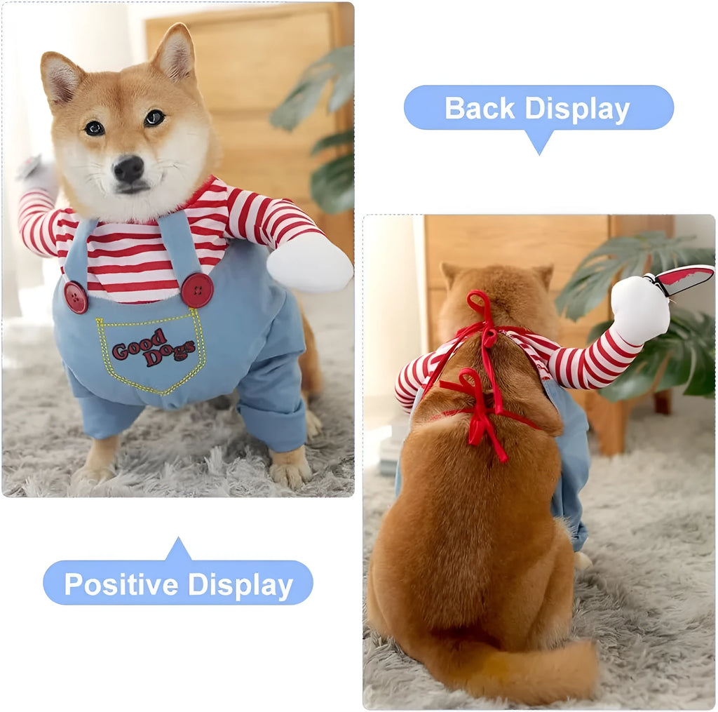 Striped harness costume trousers for dog or cat, 3-piece Halloween outfit set