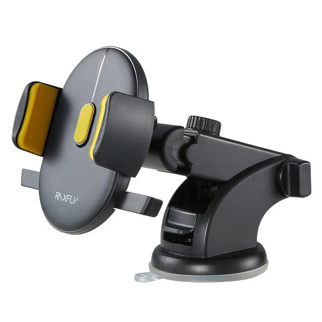 Yellow and black telescopic car dashboard phone holder with suction cup mount extended