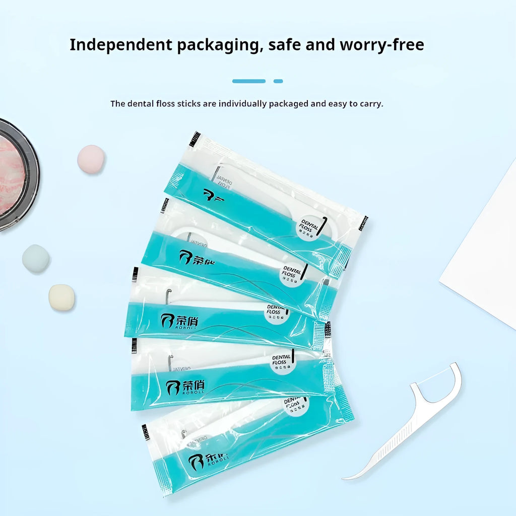 Individually packaged dental floss picks in portable bag with independent wrapping