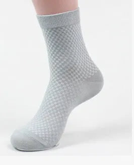 Men's bamboo fibre business socks with small square pattern in medium thickness showing colour options