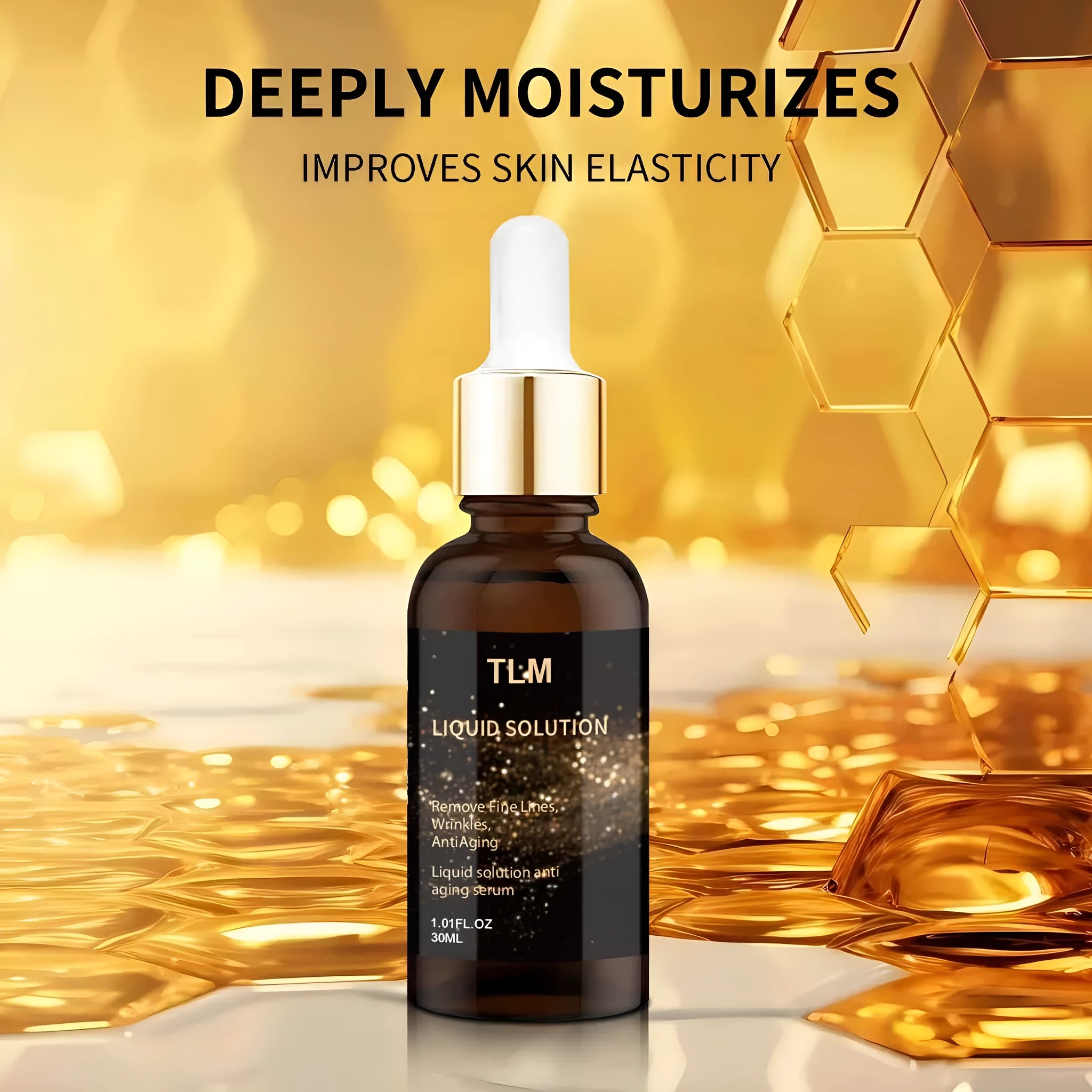 30ml facial moisturising liquid bottle with hyaluronic acid formulation measuring 9cm in height