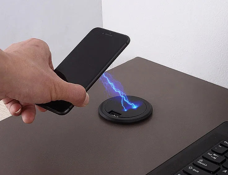 Round 60mm wireless phone charger for hidden installation in desks and tables