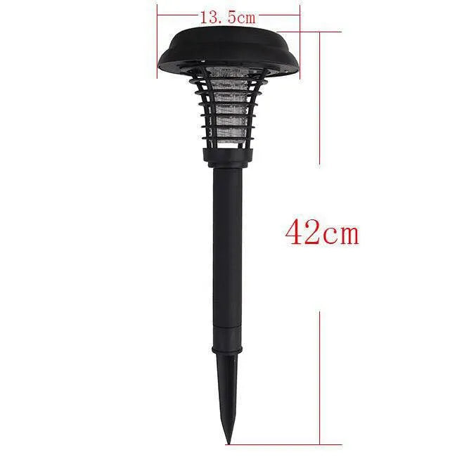 Black solar insect killing mosquito lawn lamp with 42cm height and 14cm diameter lamp head for garden pest control