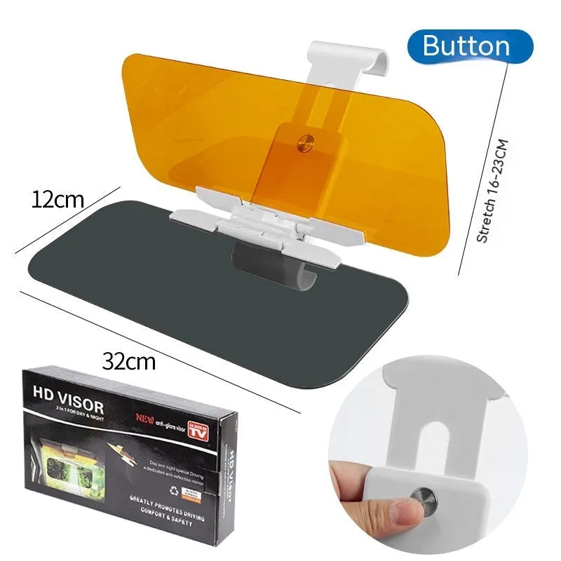 Anti-glare car sun visor with telescopic installation shown mounted on a vehicle sun visor