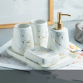 Ceramic bathroom wash set in black, blue, or white with a smooth porcelain finish and light luxury decal styling.