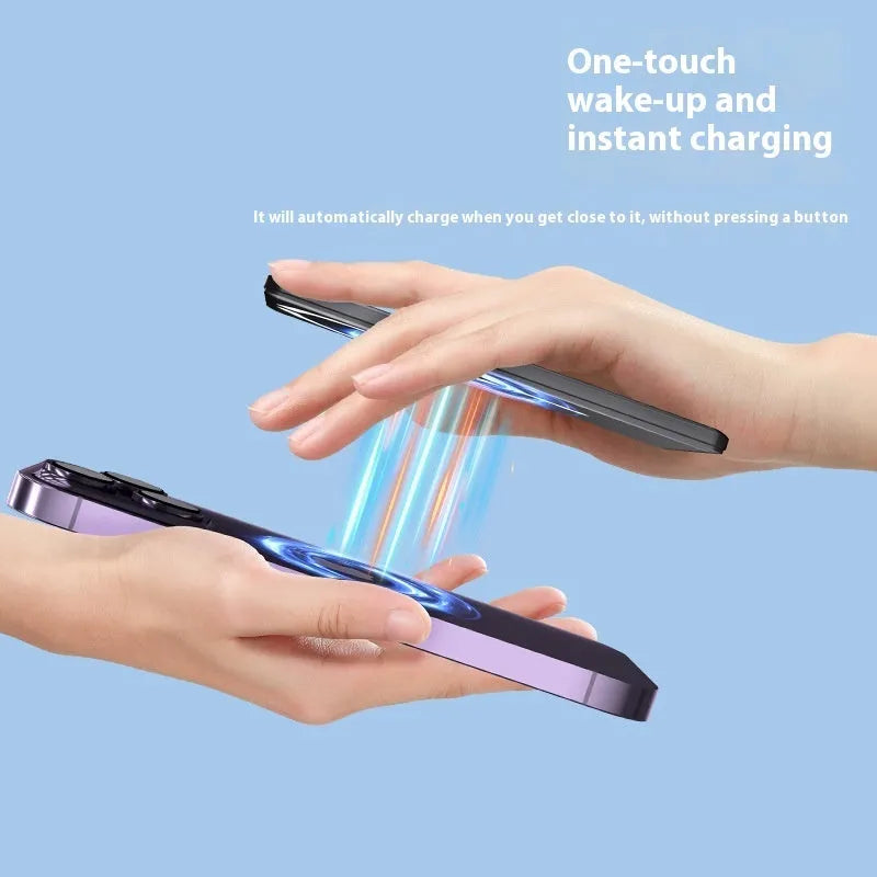 Ultra-thin magnetic power bank in dark grey silver black or violet colours with alloy casing