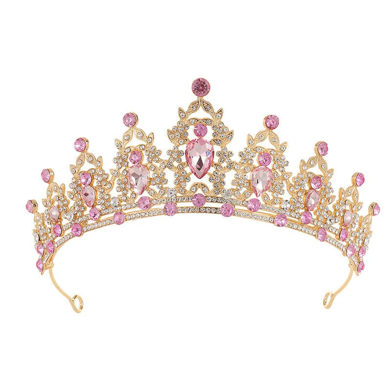 Baroque crown style bride headdress with rhinestones on an alloy base.