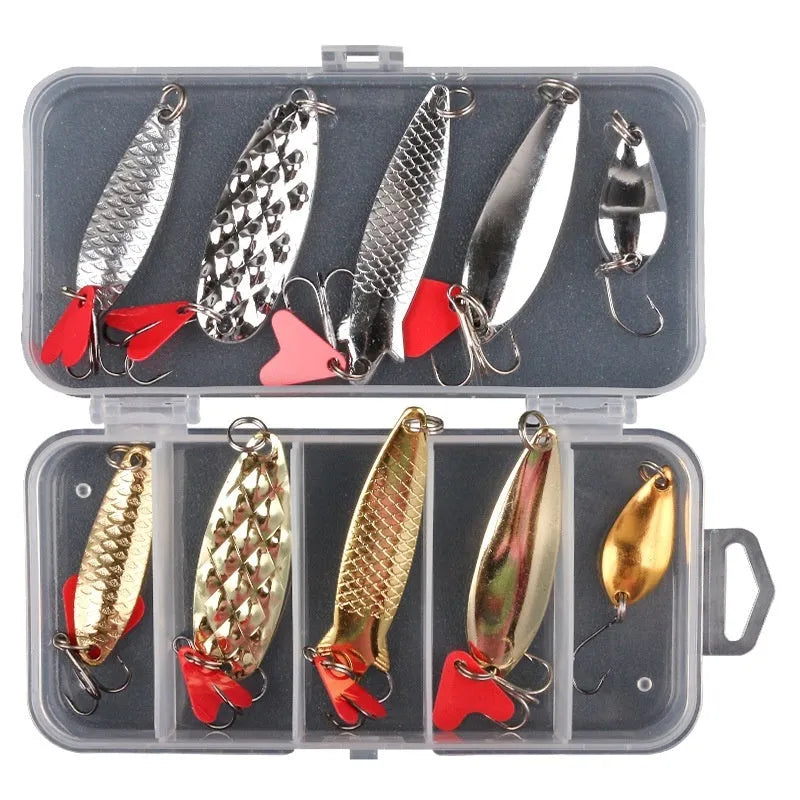 Iron fishing lure with pineapple-shaped sequin box containing gold and silver metal sequins for false bait angling