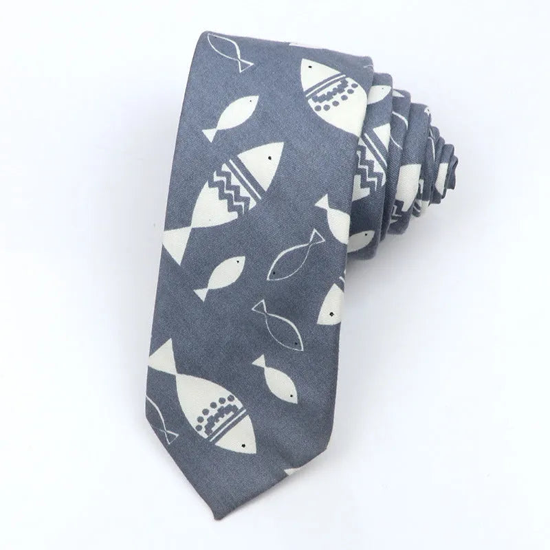 Narrow Korean-style cotton bow tie featuring a colourful cartoon print pattern.