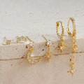 Gold chain tassel earrings with zircon stud details, six-piece set for women