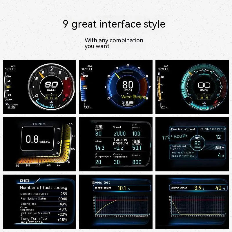 A600 GPS car navigation monitor with OBDII connector and multilingual display options