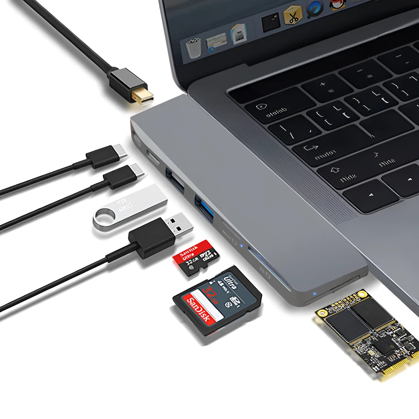 8-in-1 USB-C hub for MacBook Pro with multiple ports including SD and TF card slots